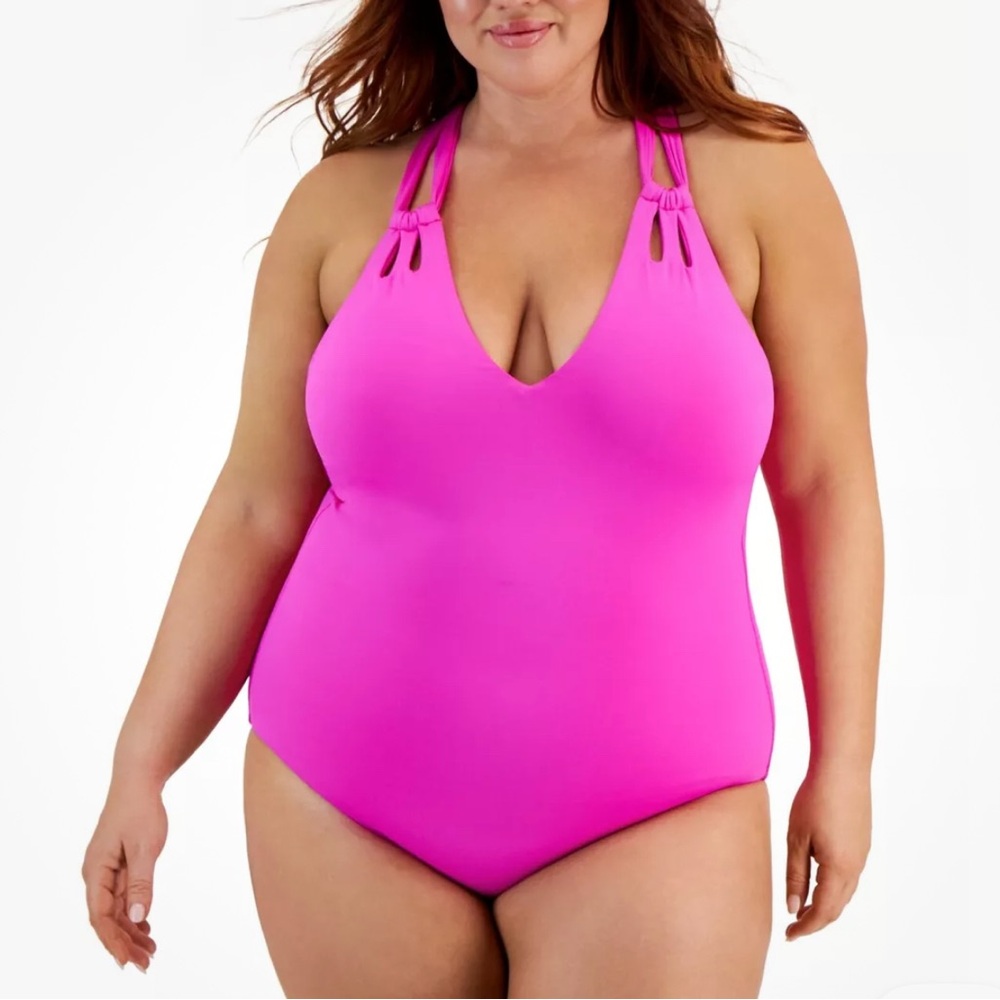 BECCA Pink One Piece Swimsuit with Plunging V-Neckline (20-22)